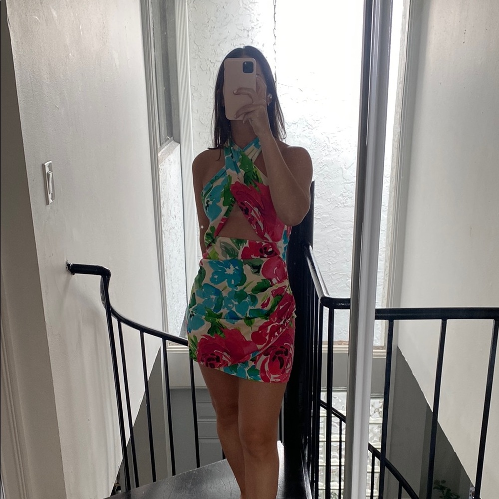 Zara Floral Halter Mini Dress
